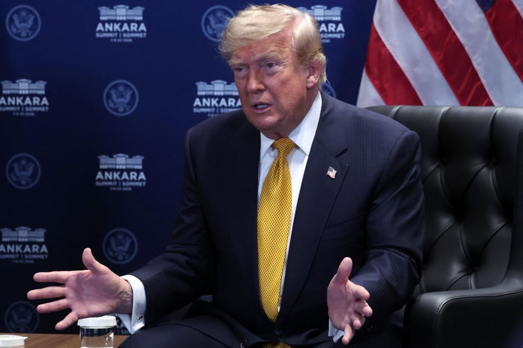 <p>US President Donald Trump gestures as he meets with NATO Secretary General on the sidelines of the NATO summit in Ankara, on July 8, 2026. The summit comes at a fraught time for the 77-year-old transatlantic alliance, with the US President demanding members make good on a pledge to ramp up defence spending as Washington takes a step back from Europe. (Photo by Filip SINGER/POOL/AFP)</p>