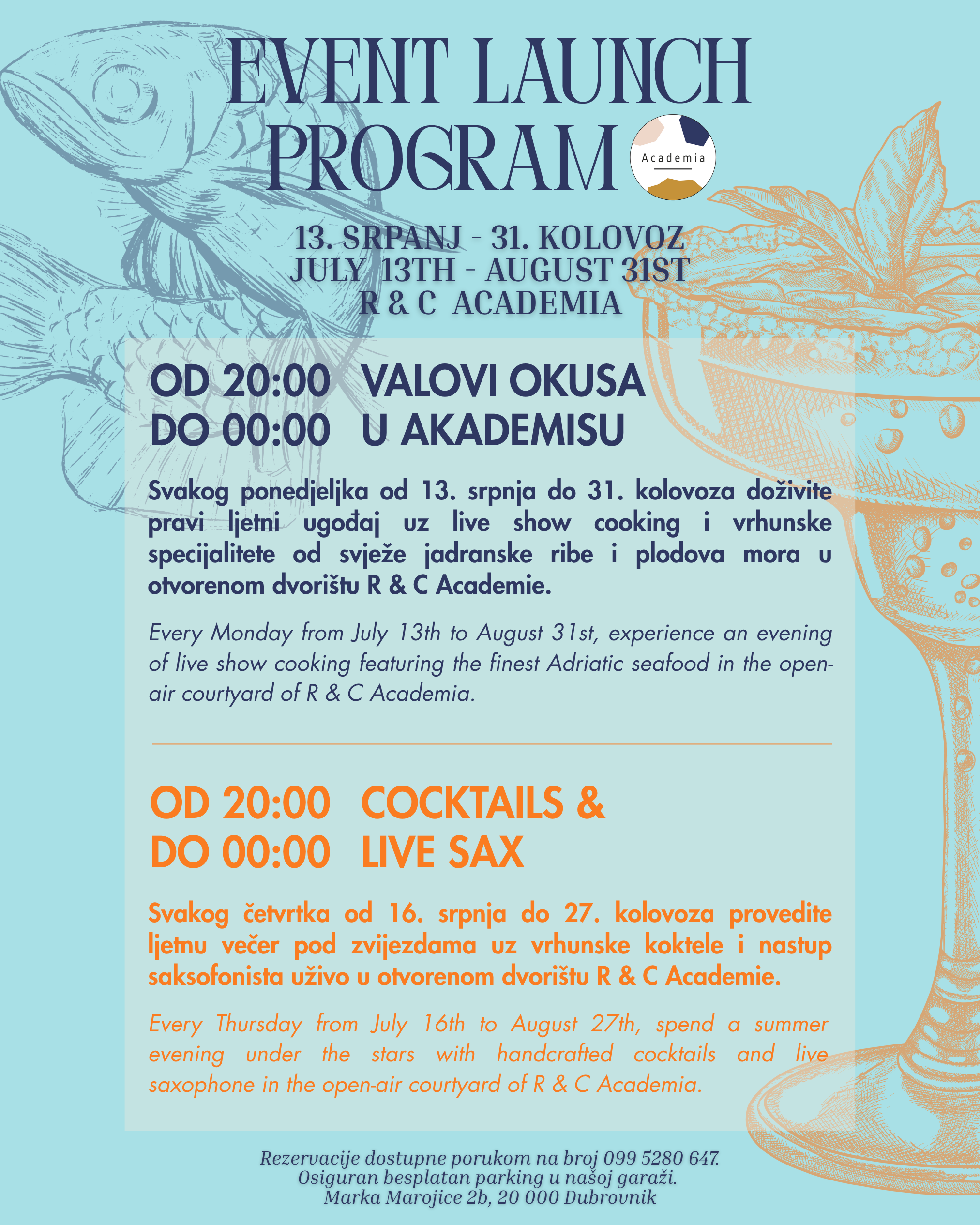 Promotivne cijene: Ribarske i koktel večeri ispred akademisa Academia, provjerite ponudu!
