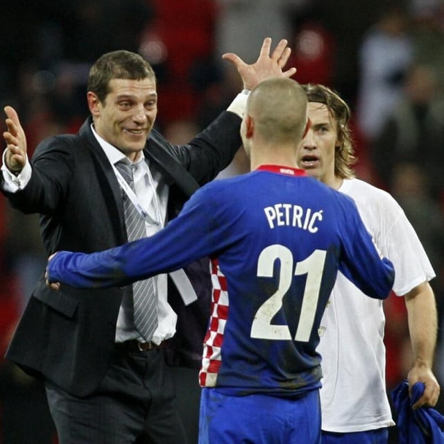 <p>Slaven Bilić i Mladen Petrić nakon 3:2 pobjede na Wembleyu nad Engleskom 2007. godine</p>