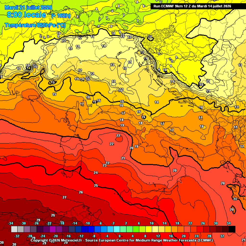 <p>Temperatura zraka na plohi od 850 hPa</p>