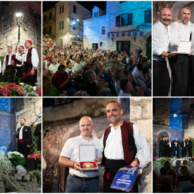 <p>Nakon gotovo dvosatnog vokalnog spektakla, zlatni &scaron;tit, prva nagrada žirija pripala je klapi Ka&scaron;e. Dubrovčani su osvojili i brončani leut po izboru publike, koja im nakon progla&scaron;enja pobjednika nije dala da odu s pozornice</p>