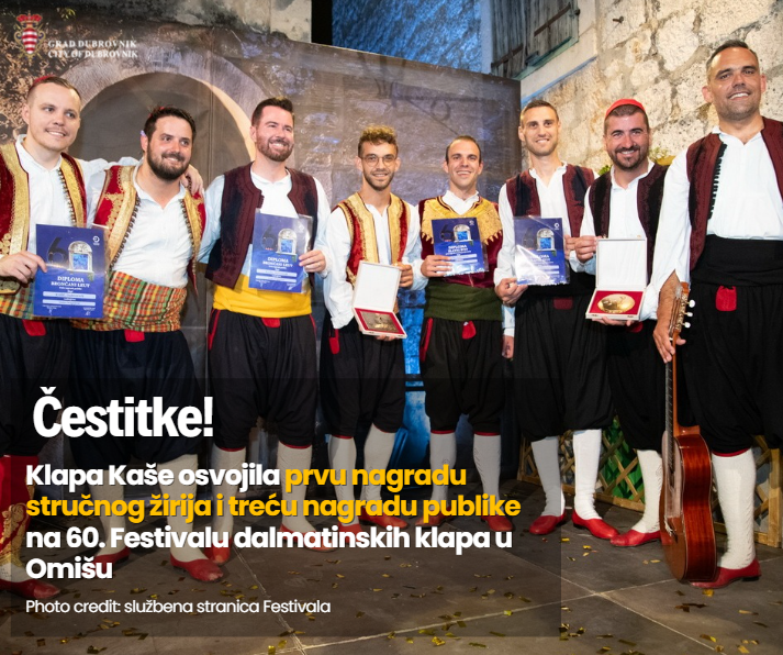 Gradonačelnik Franković čestitao klapi Kaše na velikom uspjehu na Festivalu dalmatinskih klapa u Omišu