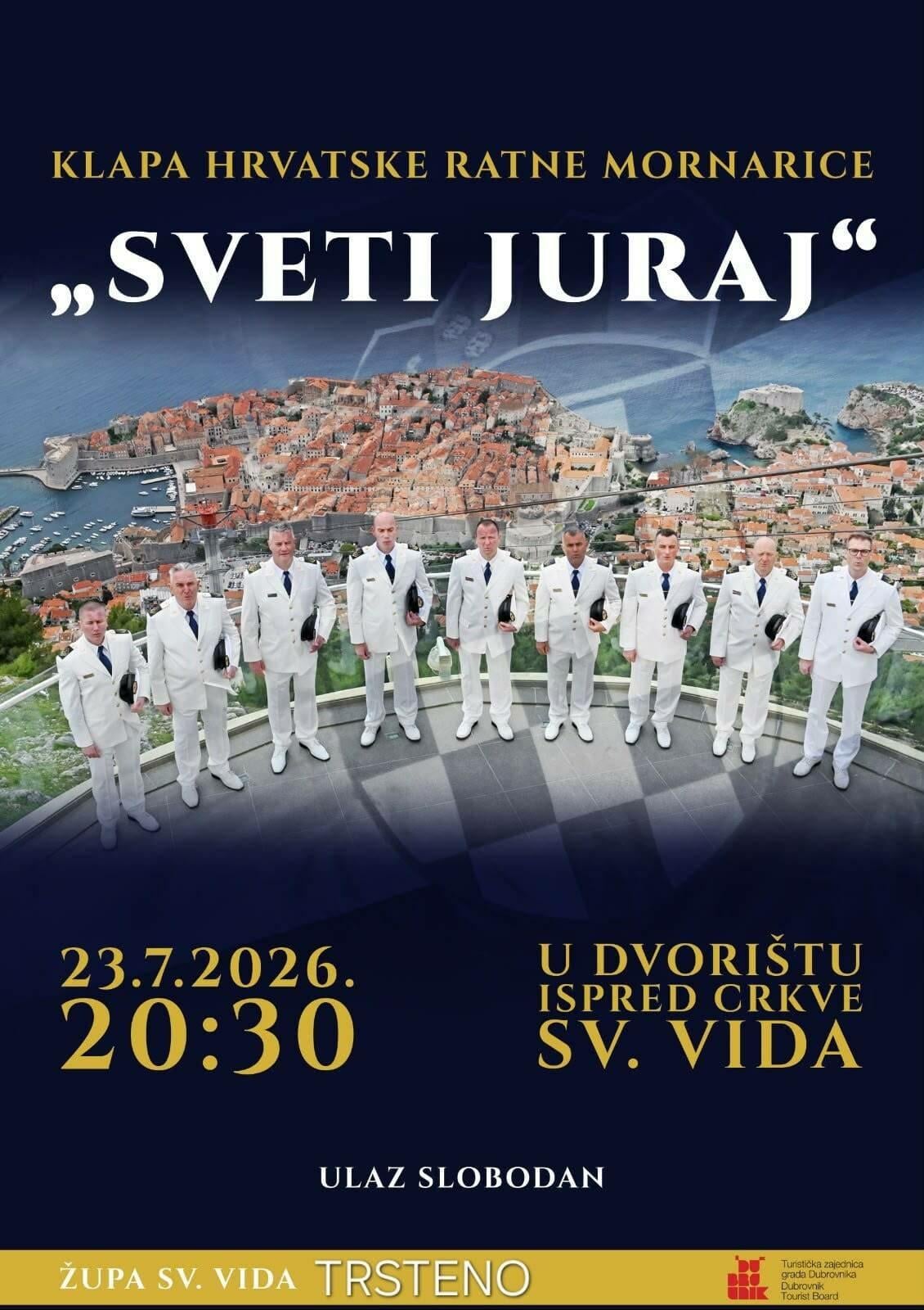 Dođite na koncert Klape ‘Sveti Juraj‘ Hrvatske ratne mornarice u Trstenom, ulaza je besplatan