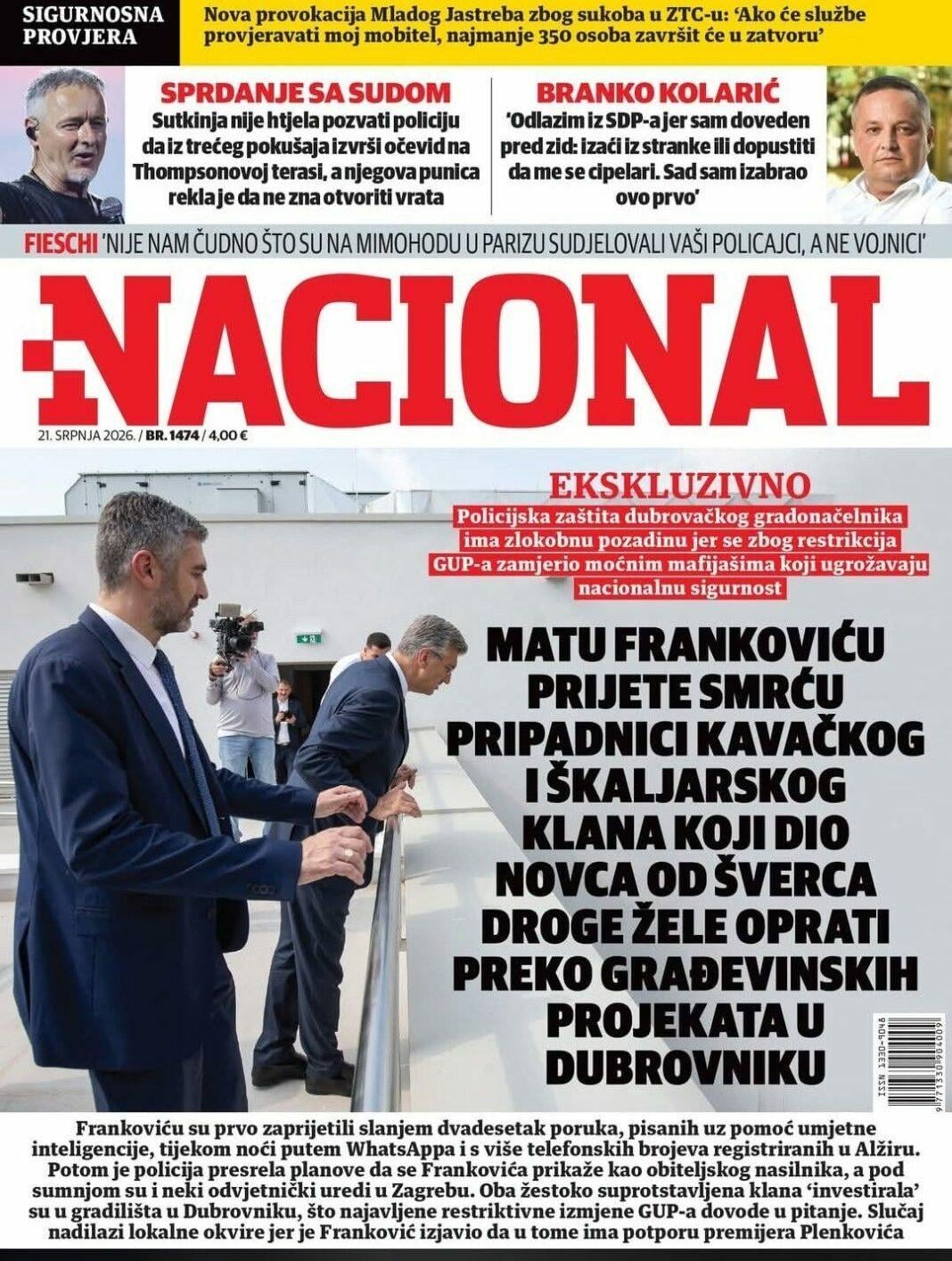 Matu Frankoviću prijete smrću pripadnici kavačkog i škaljarskog klana koji dio novca od šverca droge žele oprati preko građevinskih projekata u Dubrovniku