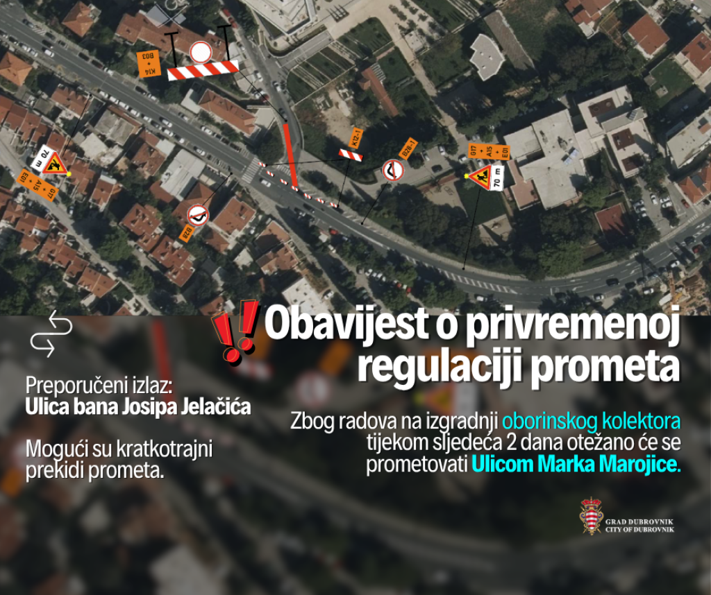 <p>Privremena prometna regulacija u Ulici Marka Marojice</p>