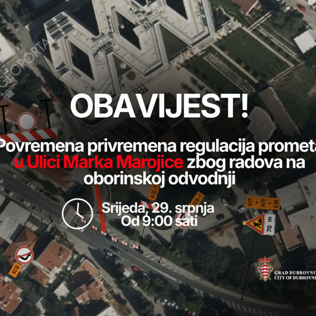 <p>Povremena zatvaranja prometa u Ulici Marka Marojice zbog radova na oborinskoj odvodnji</p>