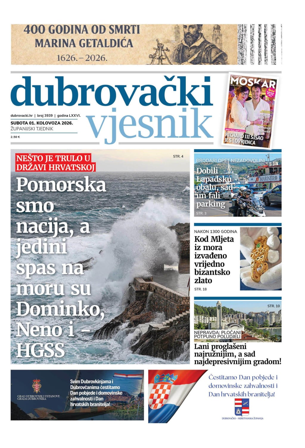 <p>Naslovnica novog broja Dubrovačkog vjesnika</p>