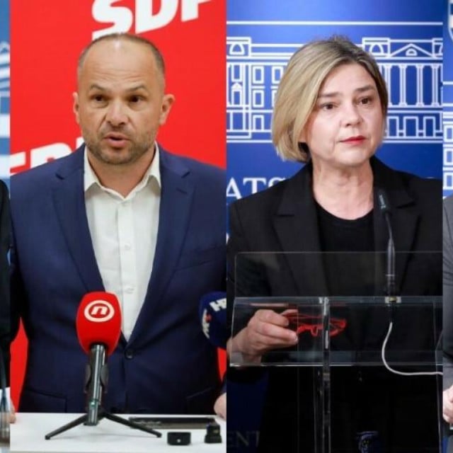 <p>Predsjednik HDZ-a Andrej Plenković; predsjednika SDP-a Sini&scaron;a Hajda&scaron; Dončić; koordinatorica Možemo Sandra Benčić; predsjednik Mosta Nikola Grmoja</p>
