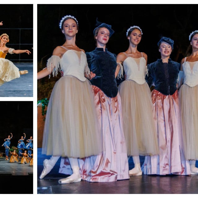 <p>Scene iz baleta &lsquo;Giselle&lsquo; (lijevo), dubrovačke balerine:&nbsp;Lukre Soko, Ana Paula Bokić, Mara Bula&scaron;,&nbsp;Mare Lučić i&nbsp;Nora Pavleković&nbsp;Tadejević (desno)</p>