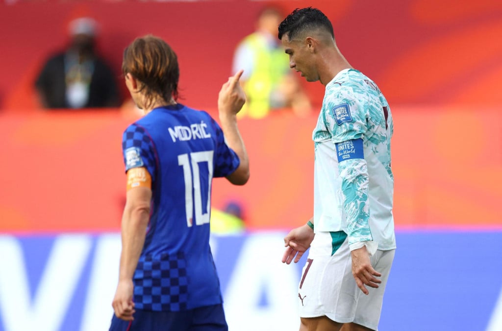 <p>Portugal&lsquo;s forward #07 Cristiano Ronaldo and Croatia&lsquo;s midfielder #10 Luka Modric walk on the pitch during the 2026 World Cup round of 32 football match between Portugal and Croatia at the Toronto Stadium in Toronto on July 2, 2026. (Photo by Cole Burston/AFP)</p>