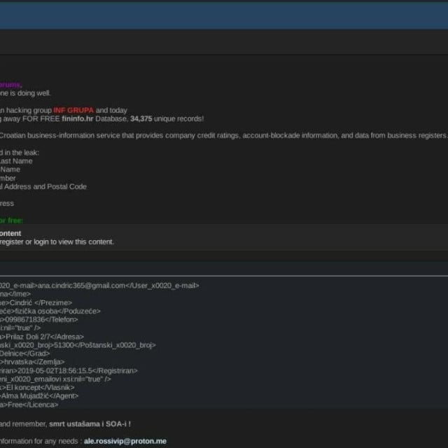 <p>ThreatLeap sustav je otkrio da je srpska INF Grupa danas objavila dva posta na dark web forumu</p>