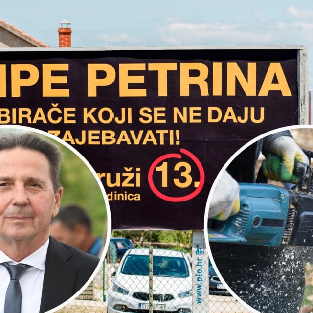 <p>Stipe Petrina sam je potpisao odluku o uklanjanju i sam prepilio stupove; Plakat&nbsp;u jednoj od kampanja</p>