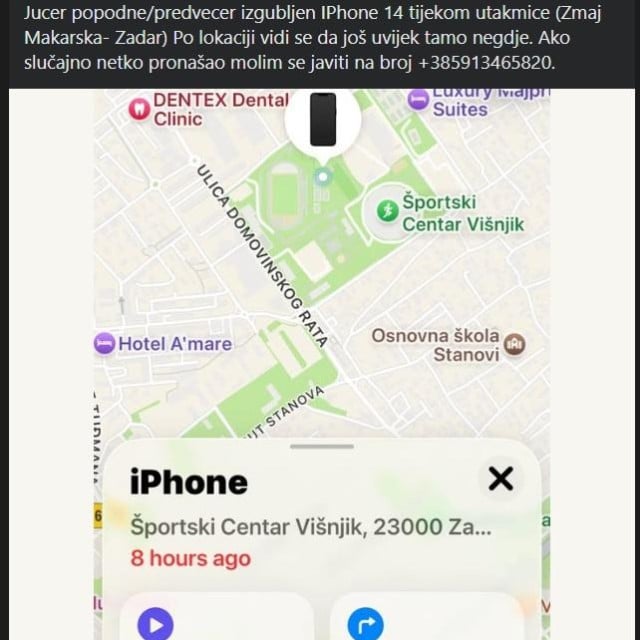 <p>Izgubljen mobitel u Zadru</p>