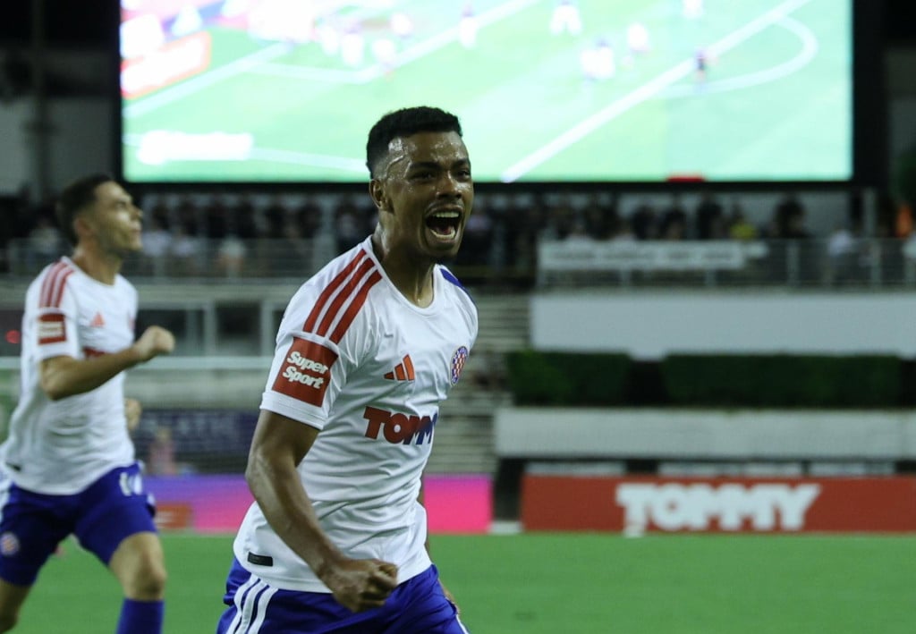 <p>Split, 130926.<br>
Stadion Poljud.<br>
Nogometna utakmica 7. kola SuperSport HNL-a, HNK Hajduk - NK Slaven Belupo.<br>
Na fotografiji: Dalisson de Almeida slavi pogodak.<br>