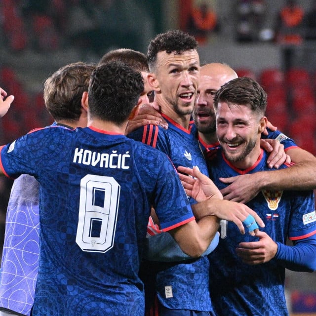 <p>Prag, 260926.<br>
Fortuna Arena nogometni stadion.<br>
Nogometna utakmica 1. kola Lige nacija, Ceska - Hrvatska.<br>
Na fotografiji: gol, slavlje igraca Hrvatske.<br>