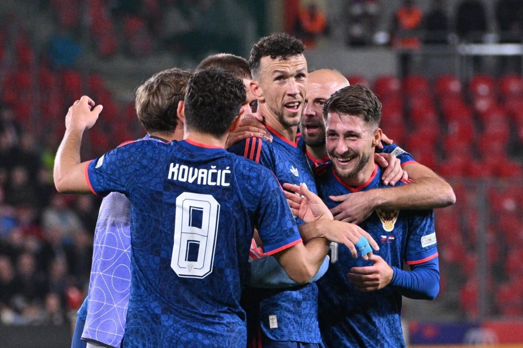 <p>Prag, 260926.<br>
Fortuna Arena nogometni stadion.<br>
Nogometna utakmica 1. kola Lige nacija, Ceska - Hrvatska.<br>
Na fotografiji: gol, slavlje igraca Hrvatske.<br>
