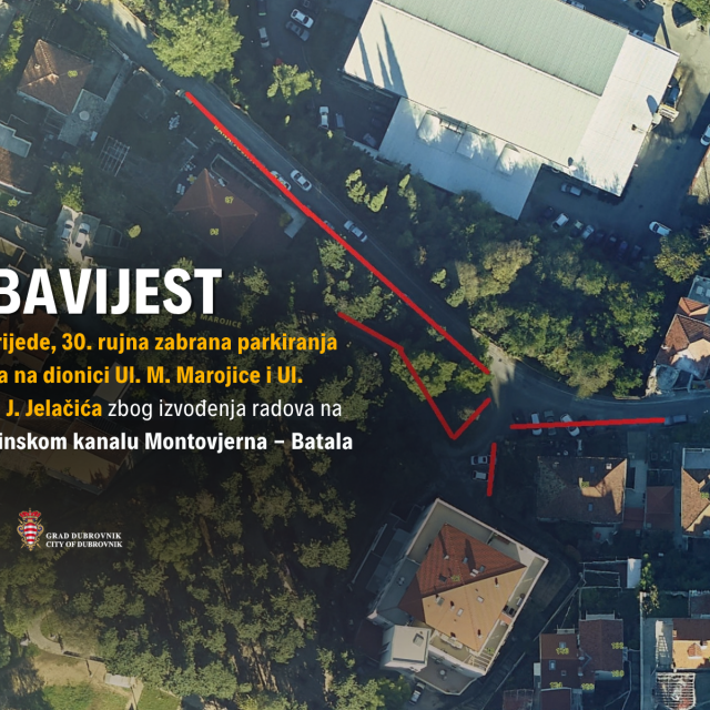 <p>Zabrana parkiranja na dijelu Ulice M. Marojice i Ulice bana J. Jelačića zbog izvođenja radova na oborinskom kolektoru Montovjerna - Batala</p>