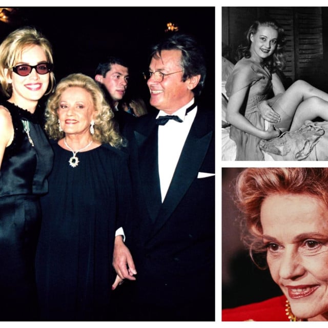 <p>Jeanne Moreau u dru&scaron;tvu Sharon Stone, dizajnera Valentina i Alaina Delona (lijevo), u kazali&scaron;noj predstavi na početku karijere (gore desno)</p>