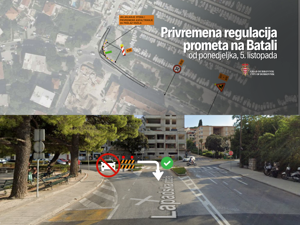 <p>Privremena regulacija prometa na Batali zbog radova na oborinskom kolektoru i kružnom raskrižju</p>