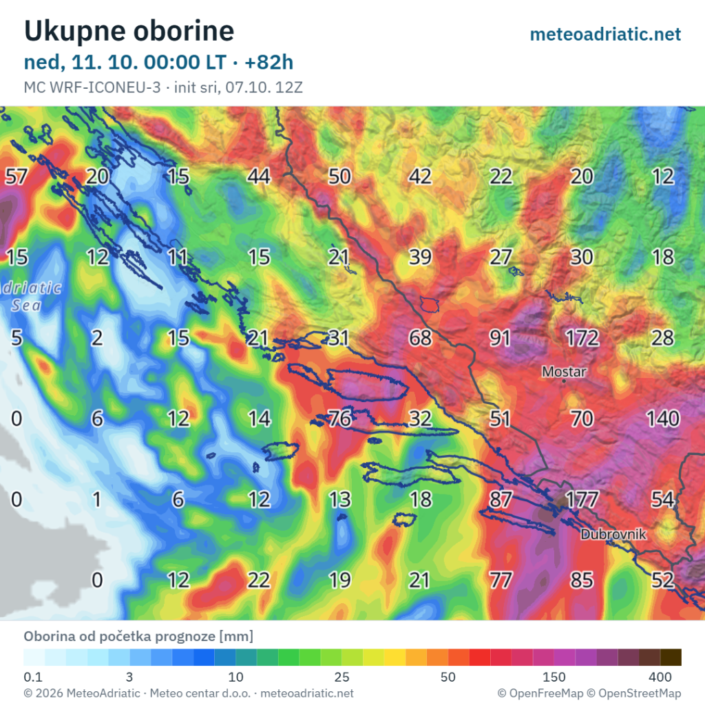 <p>Prema pojedinim prognostičkim modelima, oborine će do konca subote lokalno biti obilnije</p>