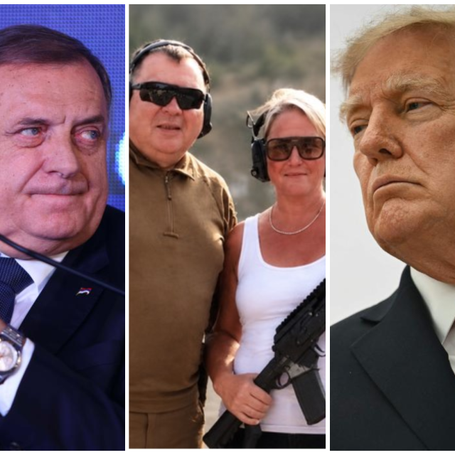 <p>Milorad Dodik, Katie Wiles tijekom posjeta Bosni i Hercegovini pozira s pu&scaron;kom pokraj ministra unutarnjih poslova Republike Srpske, Donald Trump<br>
&nbsp;</p>