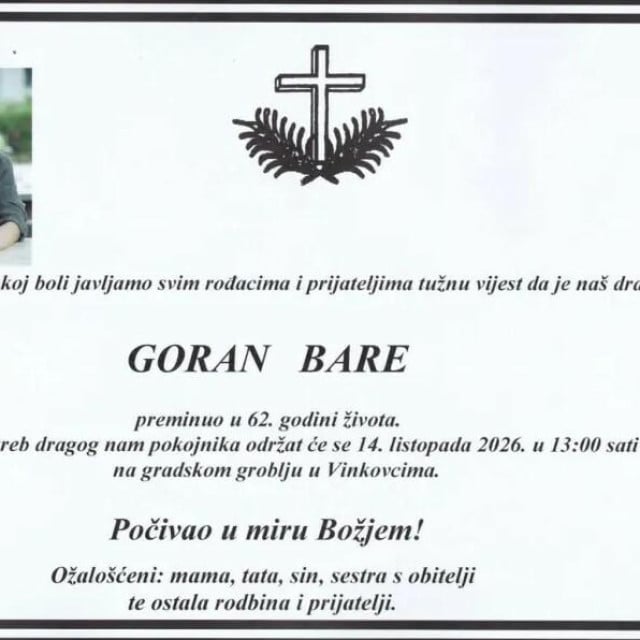 <p>Osmrtnica Gorana Bare</p>