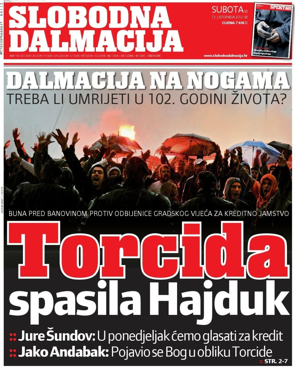 <p>Naslovnica Slobodne Dalmacije 13. 10. 2012.</p>