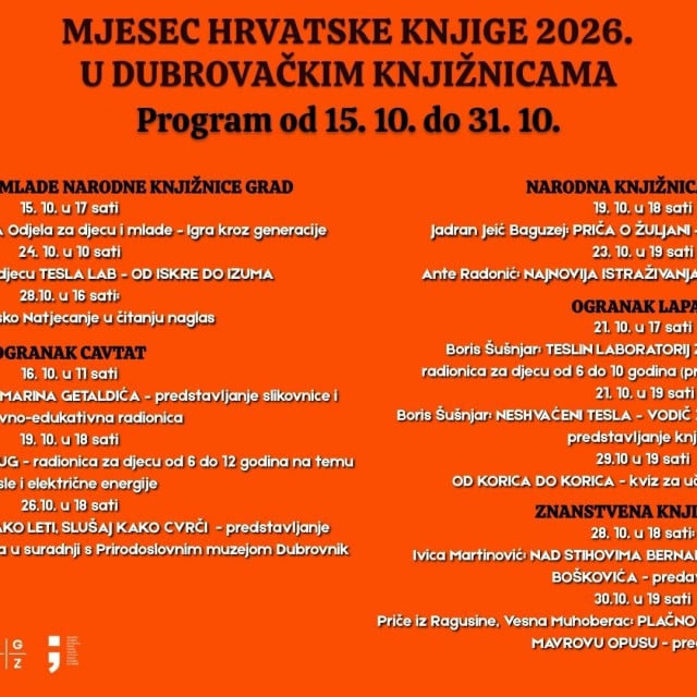 <p>program Mjeseca hrvatske knjige u Dubrovačkim knjižnicama</p>
