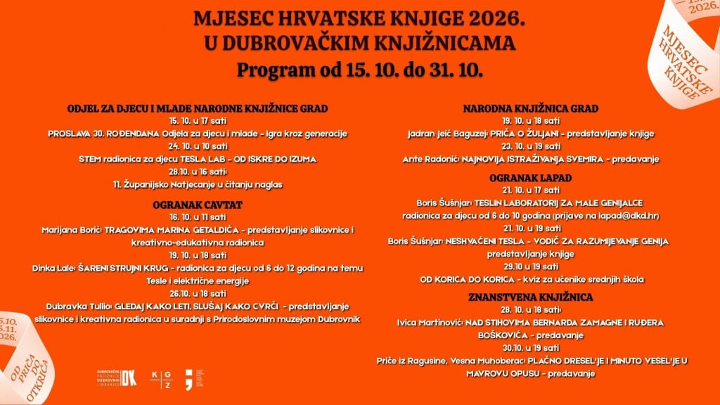 <p>program Mjeseca hrvatske knjige u Dubrovačkim knjižnicama</p>