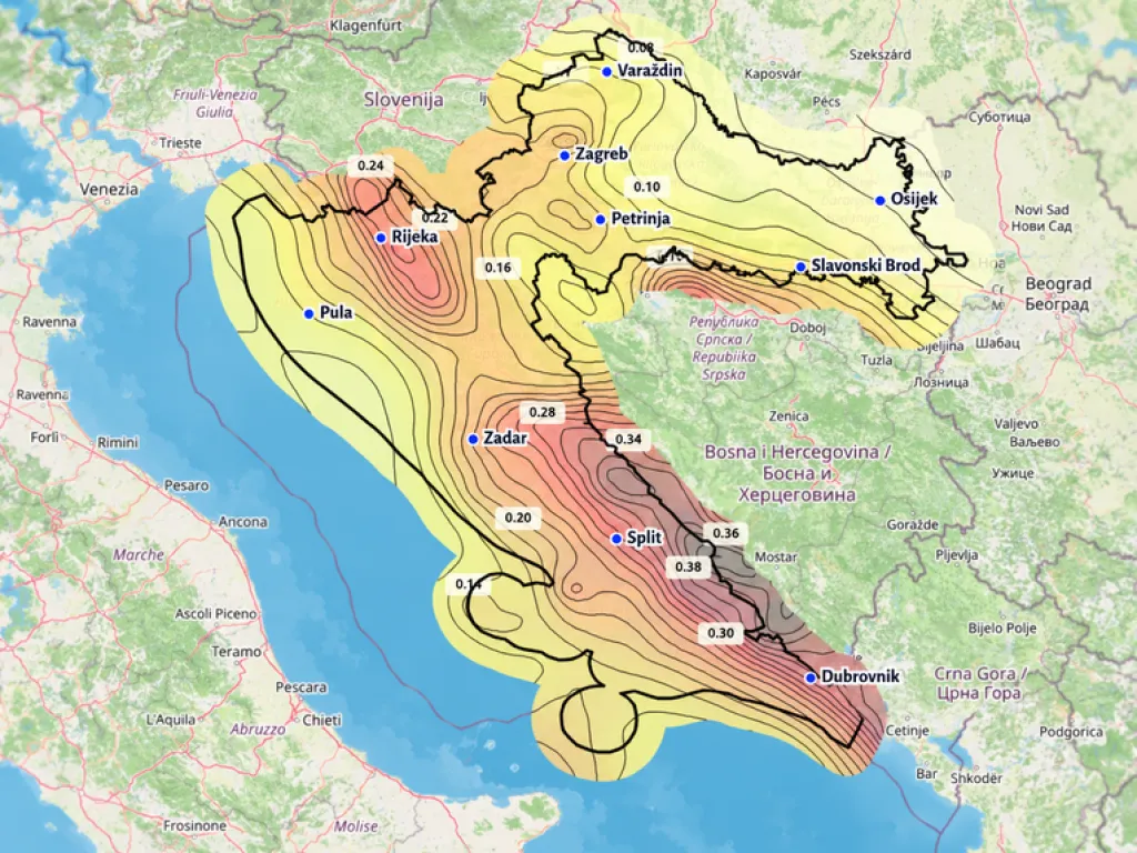 <p>Nova interaktivna karta Hrvatske s najugroženijim područjima od potresa</p>