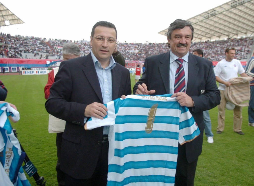 <p>Predsjednik Hajduka Branko Grgić i Ratko Rudić na Poljudu u travnju 2007. godine</p>
