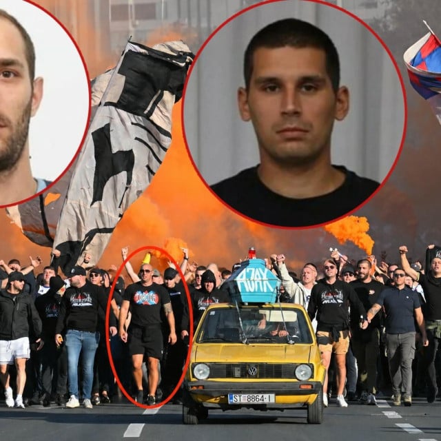 <p>Luka Buzdovačić zvani Sken (gore lijevo i zaokružen na fotografiji kortea) uhićen je u BiH, dok je Ivan Karan (gore desno) uhićen u &Scaron;vicarskoj</p>