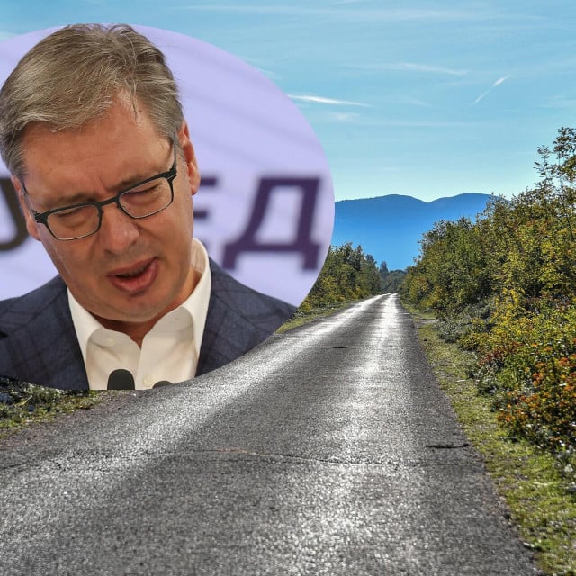 <p>Aleksandar Vučić i cesta prema selu Taleža kod Trebinja</p>