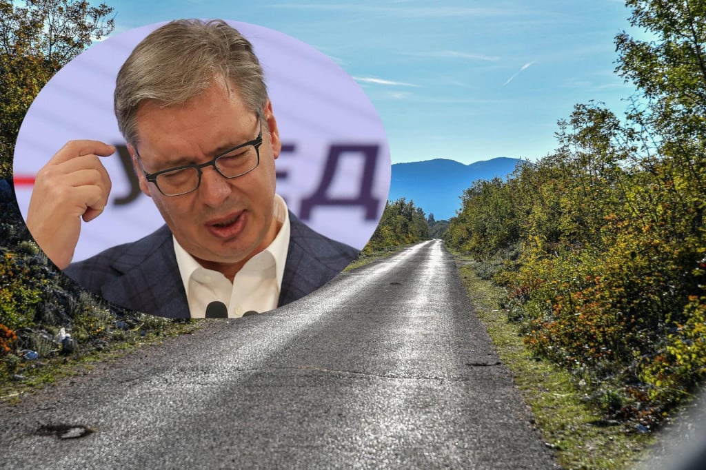 <p>Aleksandar Vučić i cesta prema selu Taleža kod Trebinja</p>
